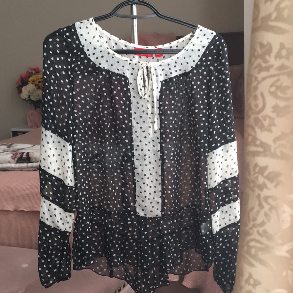 Elle Black and White Polka Dot Blouse